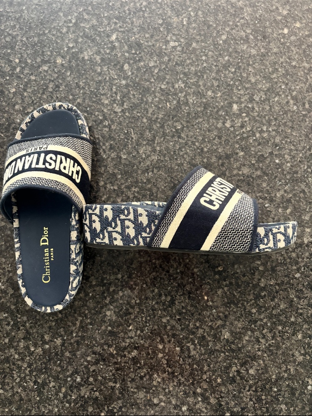 Dior Navy and Cream Logo Slide Sandals - Picture 2 of 3